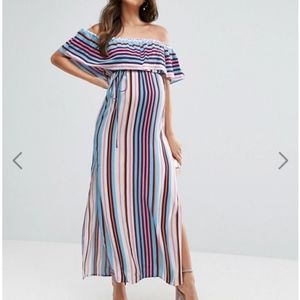 ASOS Maternity Off Shoulder Stripe Maxi Dress 4